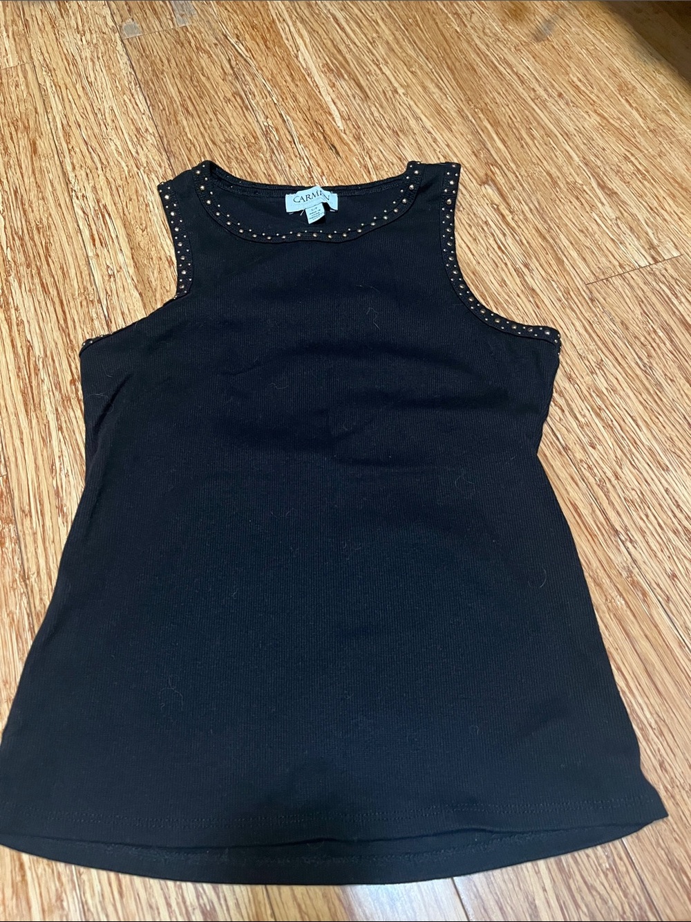 Black Stud-Trim Sleeveless tank